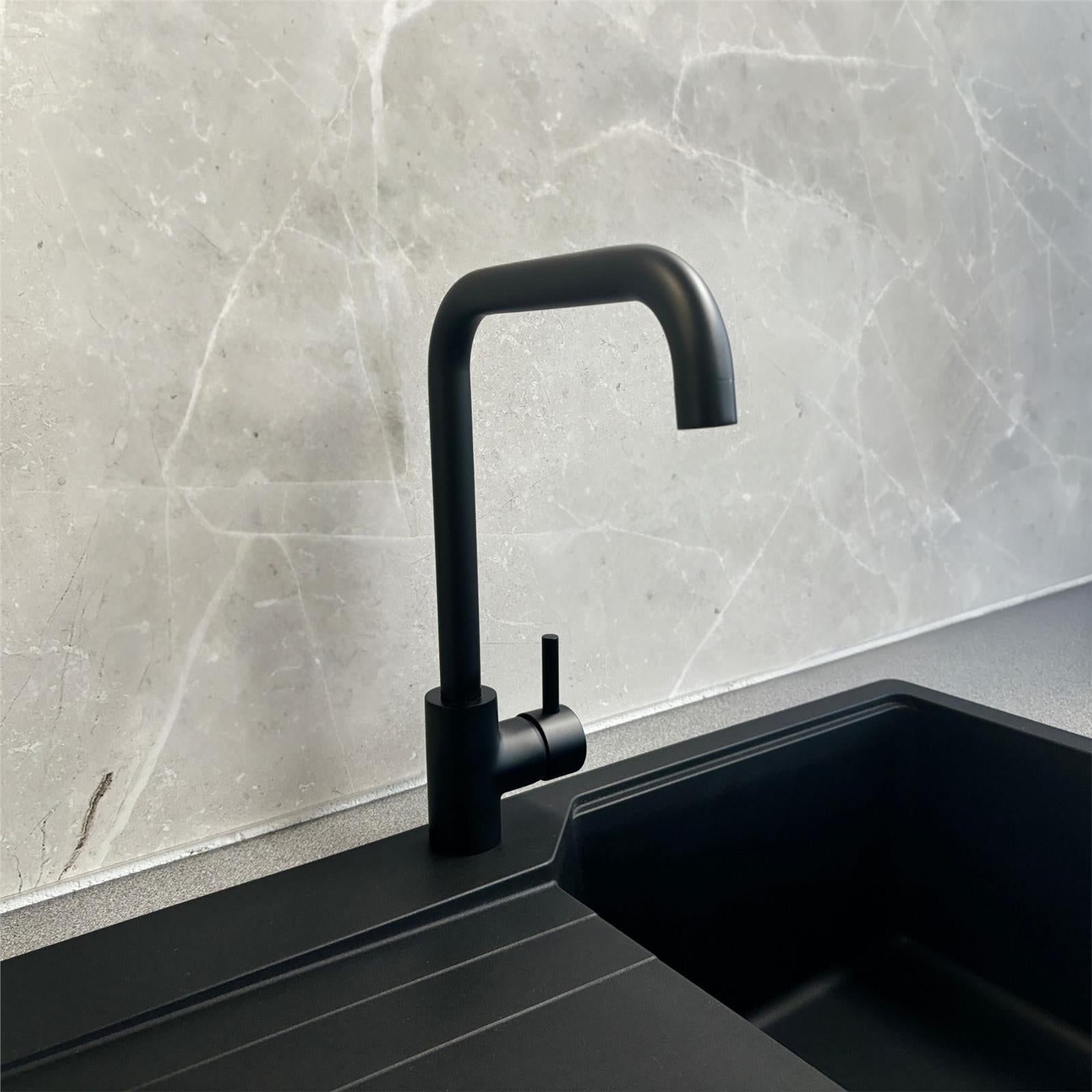Liquida W10BL D-Shape Swivel Spout Monobloc Single Lever Black Kitchen Mixer Tap